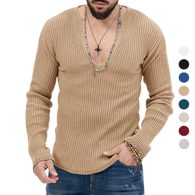 Herren Pullover V-Ausschnitt Struktur Rippdesign Modern