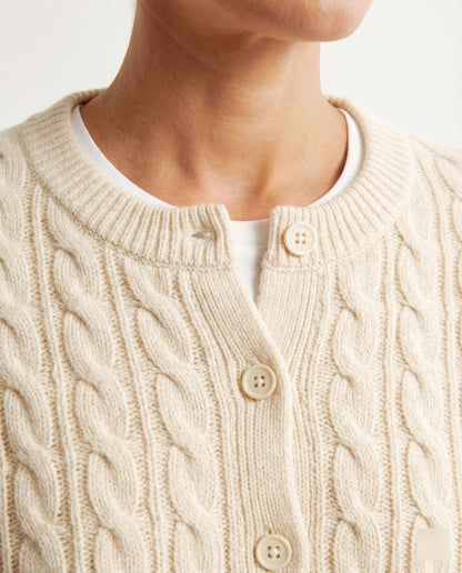 Damen Strickjacke Klassisch Zopfmuster Rundhals Mit Knöpfen