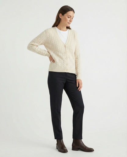 Damen Strickjacke Klassisch Zopfmuster Rundhals Mit Knöpfen