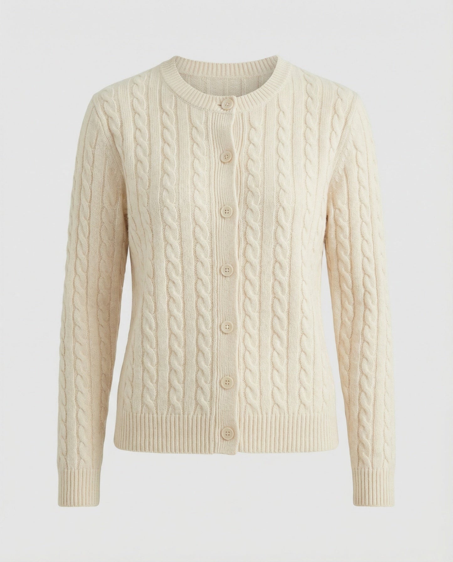 Damen Strickjacke Klassisch Zopfmuster Rundhals Mit Knöpfen