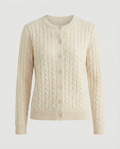 Damen Strickjacke Klassisch Zopfmuster Rundhals Mit Knöpfen