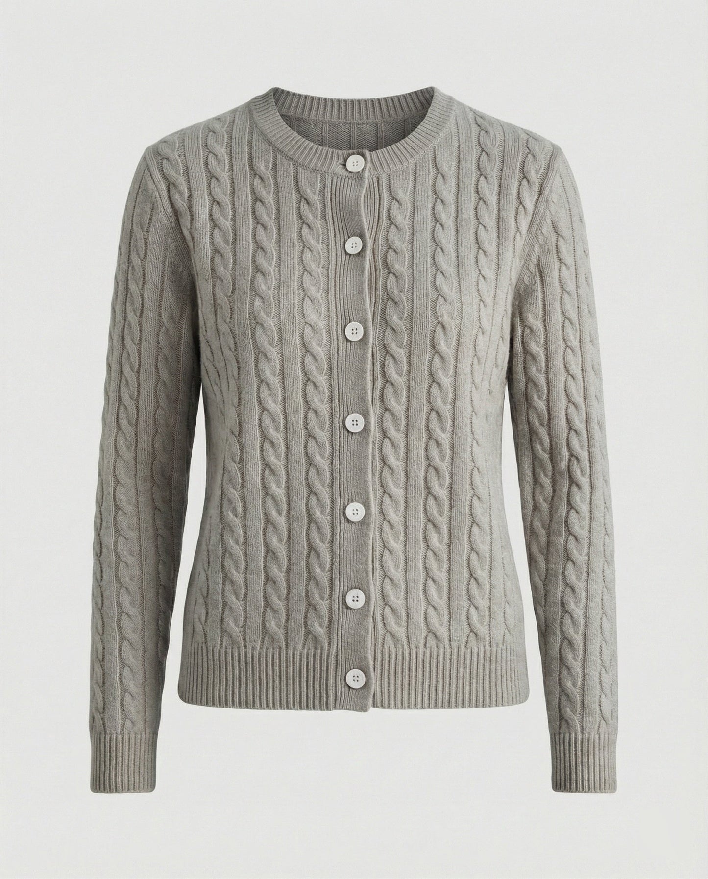 Damen Strickjacke Klassisch Zopfmuster Rundhals Mit Knöpfen