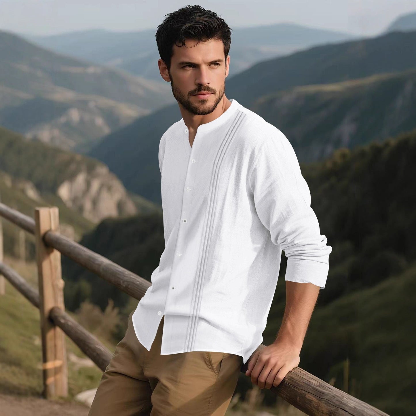 Herren Hemd Langarm Stehkragen Modern Elegant - BerlinGlamour