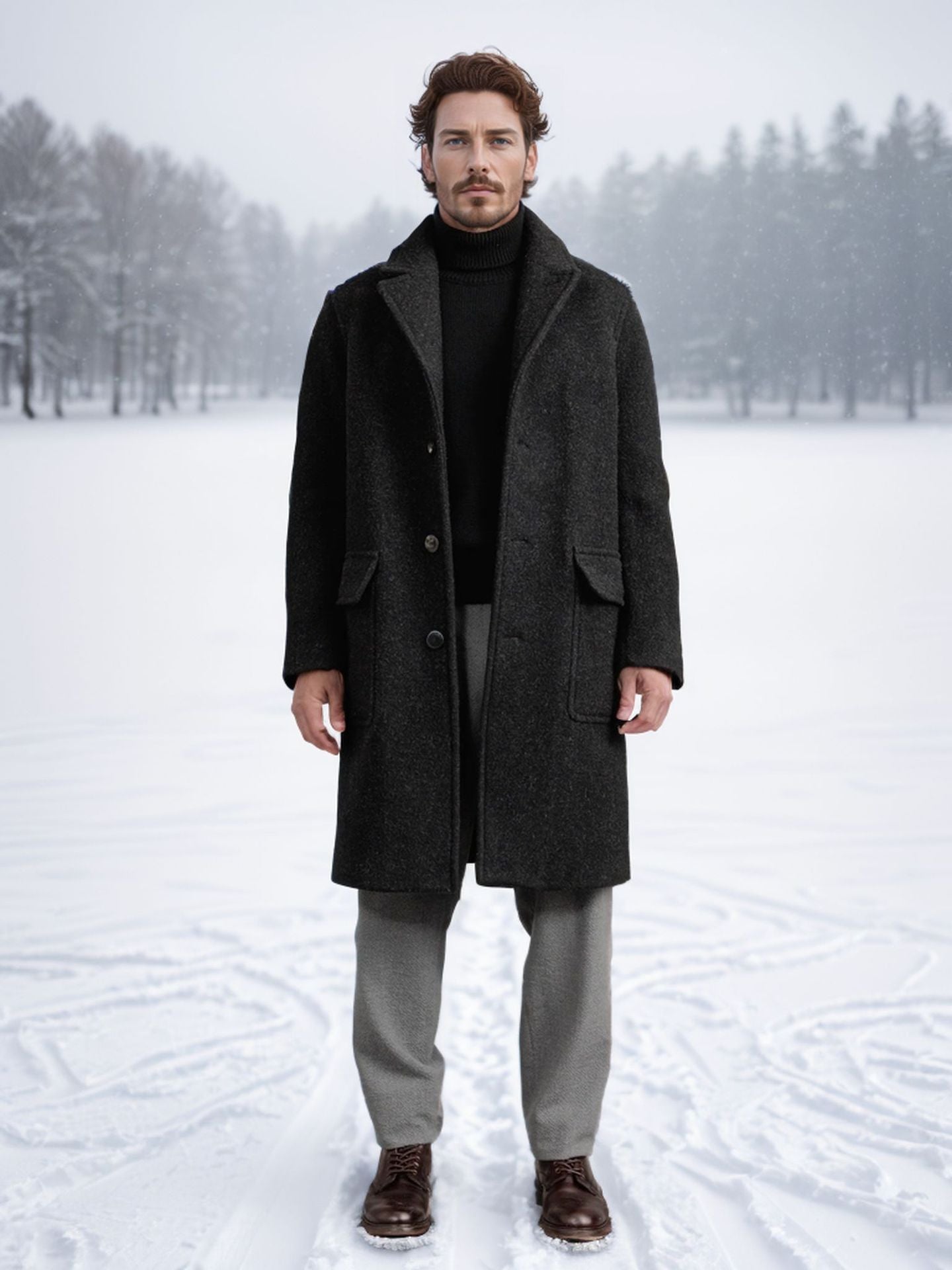 Herren Wintermantel Warm Elegant mit Taschen und Doppelknopf