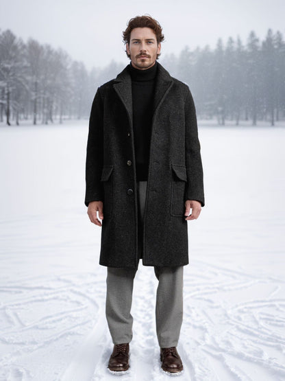 Herren Wintermantel Warm Elegant mit Taschen und Doppelknopf