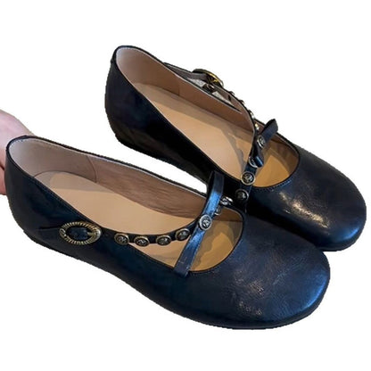 Damen Ballerina Schuhe Elegante Knöpfchen Detail