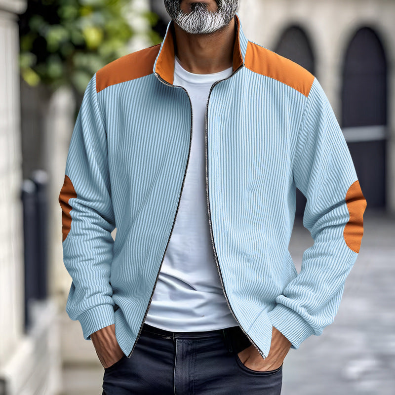 Herren Sportjacke Rippenstruktur Kontrastärmel Modern