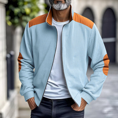Herren Sportjacke Rippenstruktur Kontrastärmel Modern