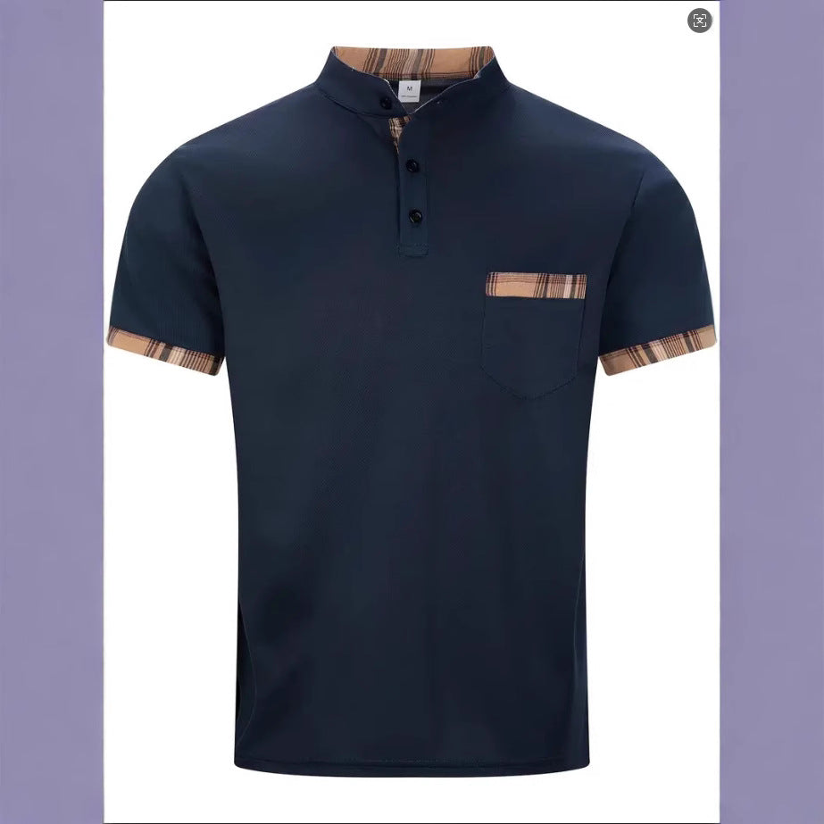 Herren Hemd Kurzarm Stehkragen Karomuster Modern