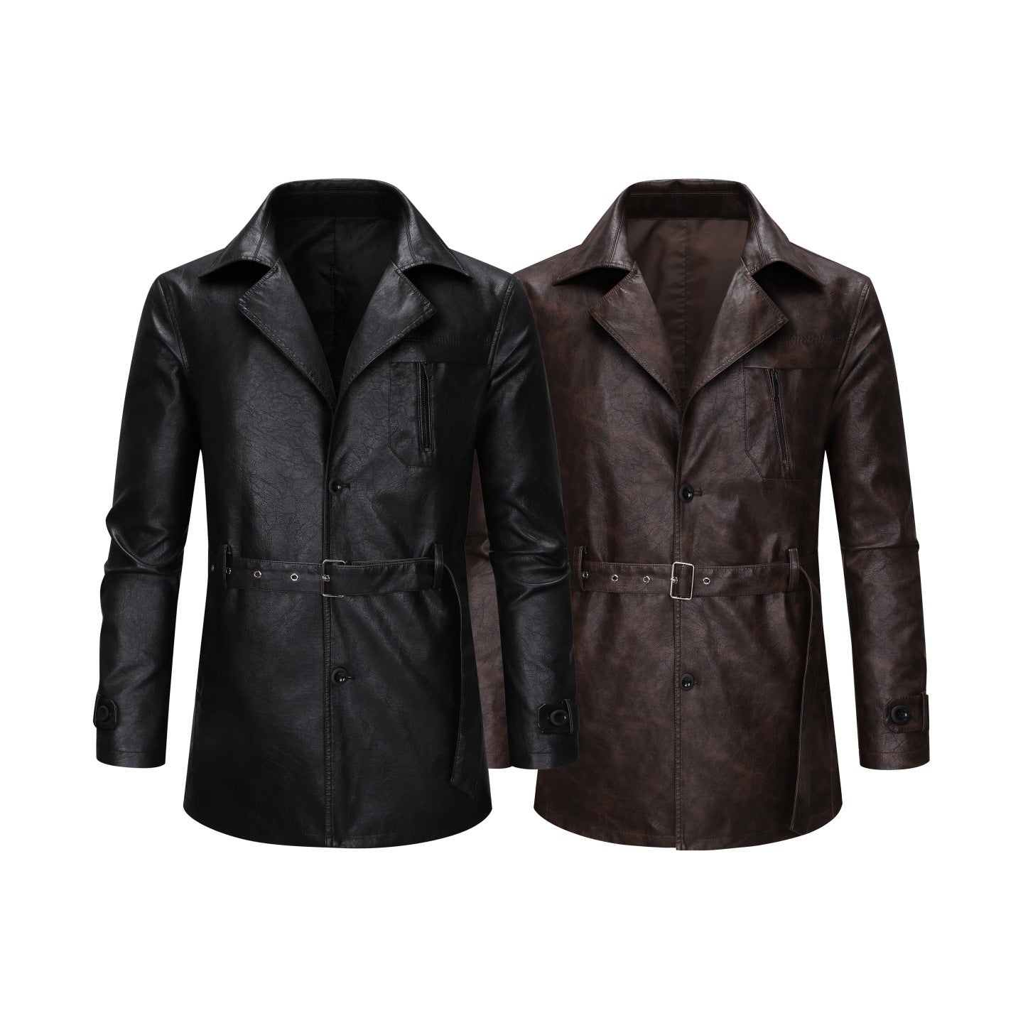 Herren Leder-Trenchcoat Elegant Vintage Stil