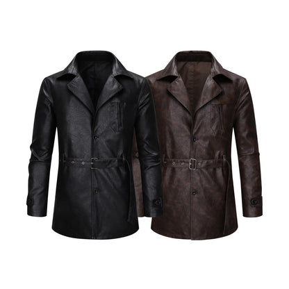 Herren Leder-Trenchcoat Elegant Vintage Stil