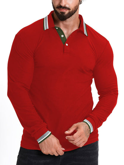 Herren Polohemd Langarm Modern Slim Fit Kragen