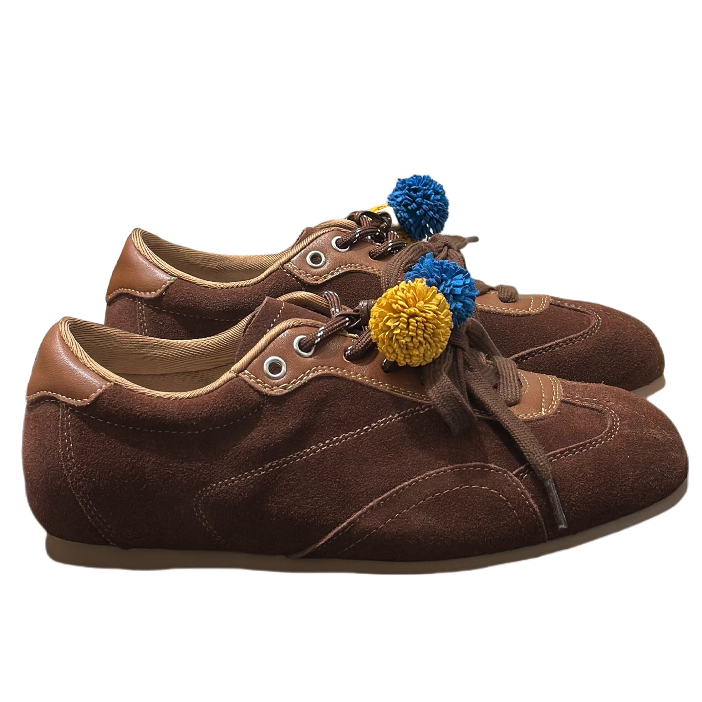 Damen Sneaker Sportlich mit Pompons Flexibles Schnürsystem