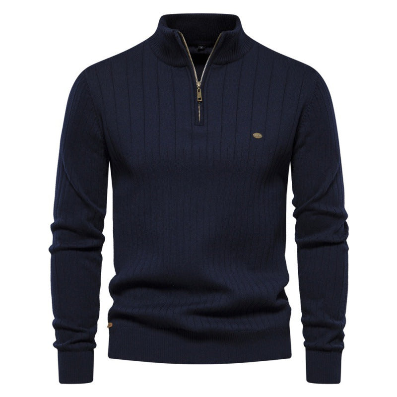 Herren Pullover Halbzipper Rippstruktur Modern