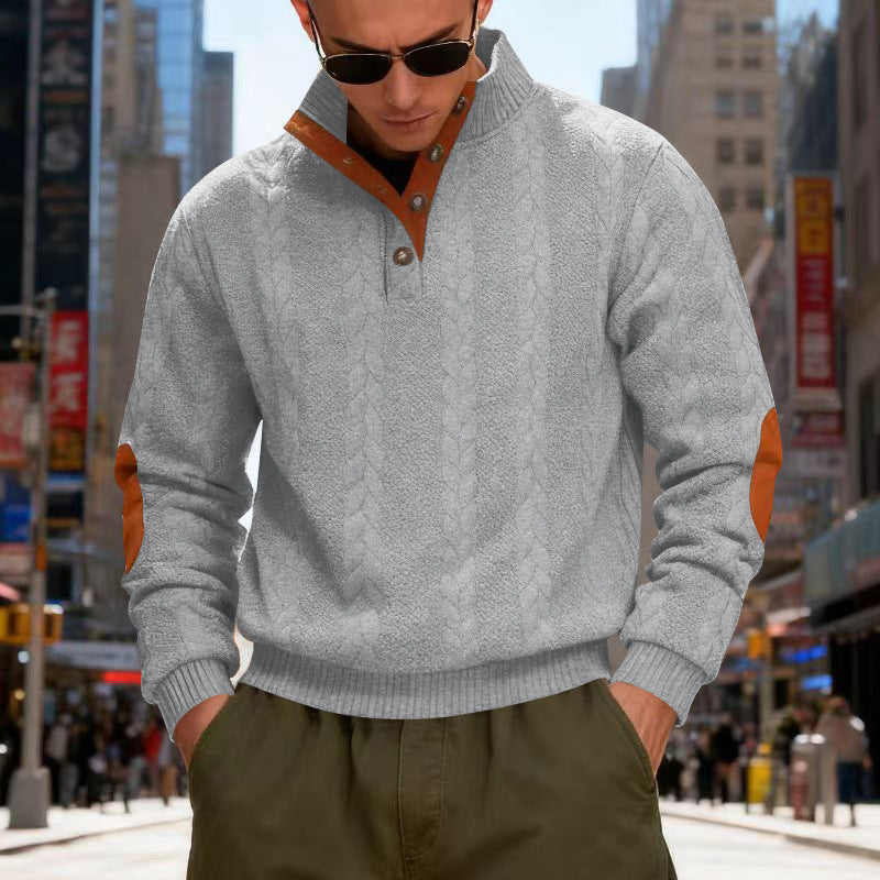 Herren Pullover Strukturstoff Hochkragen Druckknöpfe Modern