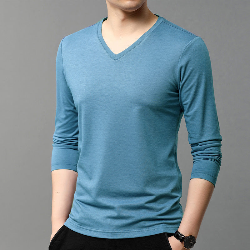 Herren Langarmshirt V-Ausschnitt Atmungsaktiv Baumwolle