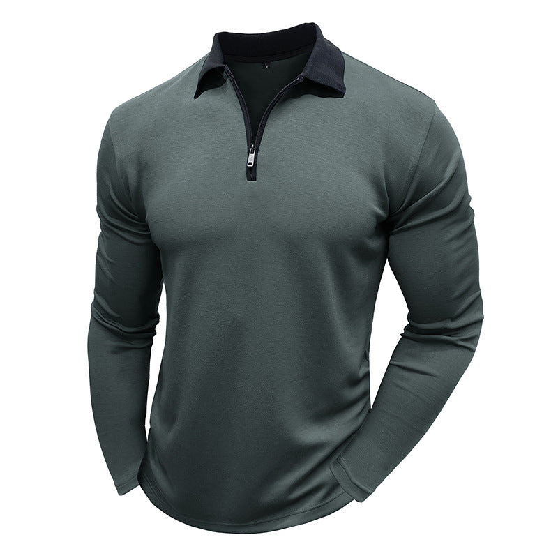 Herren Polo Langarm mit Reißverschluss und Kontrastkragen Modern