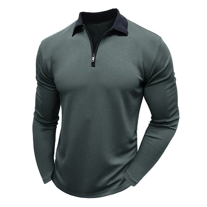 Herren Polo Langarm mit Reißverschluss und Kontrastkragen Modern