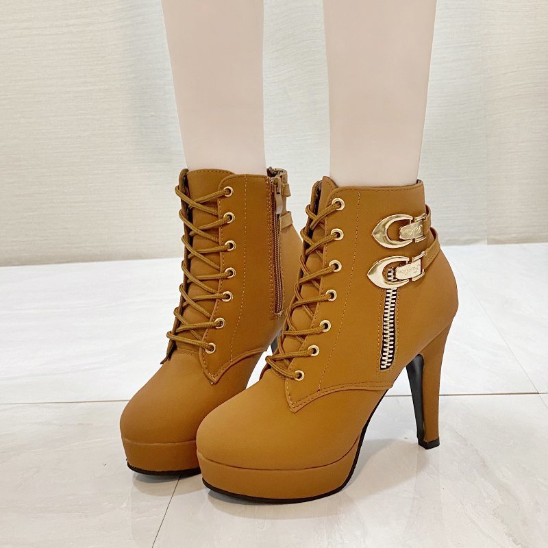 Runde Zehe High Heels Stiefel Damen Schuhe Spitze