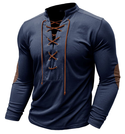 Herren Langarmshirt Modern Schnürdesign Slim Fit