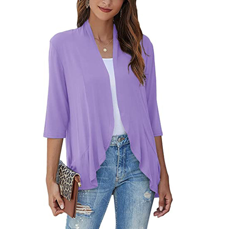 Damen Leichtjacke Chiffon mit Offener Front und Drei-Viertel-Ärmeln