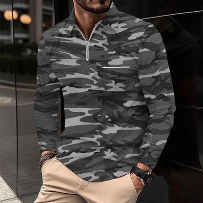 Herren Langarmshirt Camouflage Modern Reißverschluss