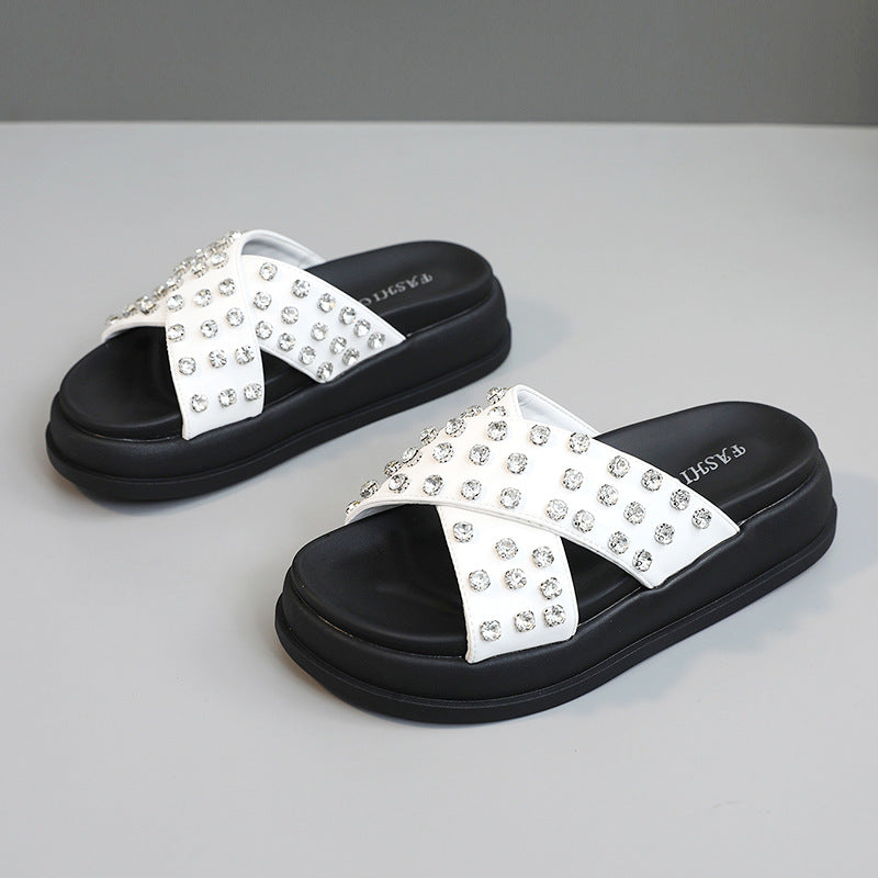 Damen Schlappen Glitzernd mit Riemchen und rutschfester Sohle