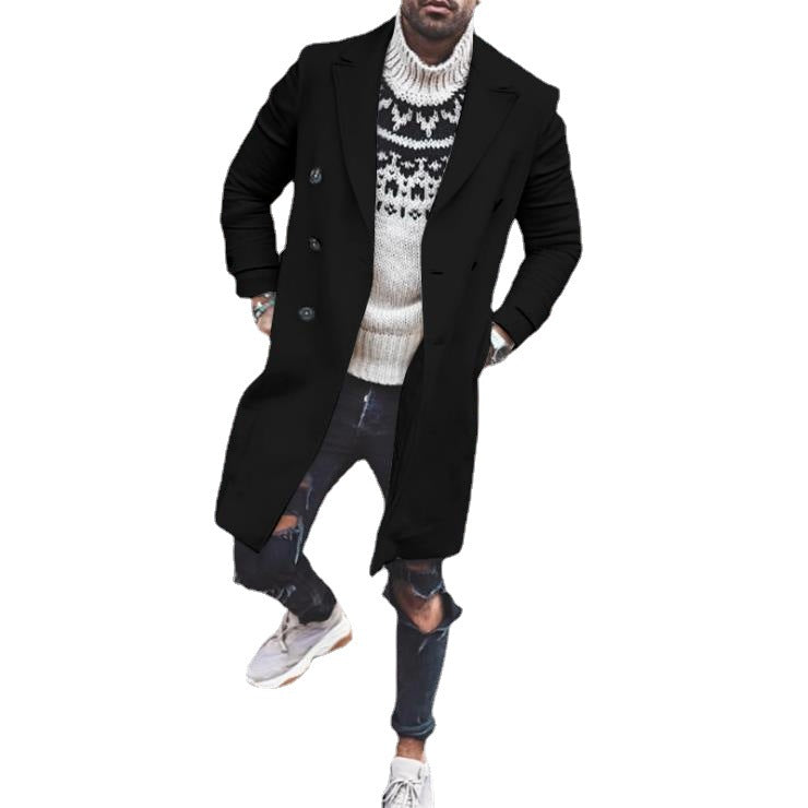 Herren Trenchcoat Lang Doppelt gefüttert Moderner Schichtlook