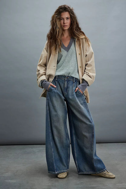 Damen High-Waist Jeans Weite Vintage-Style Bequem