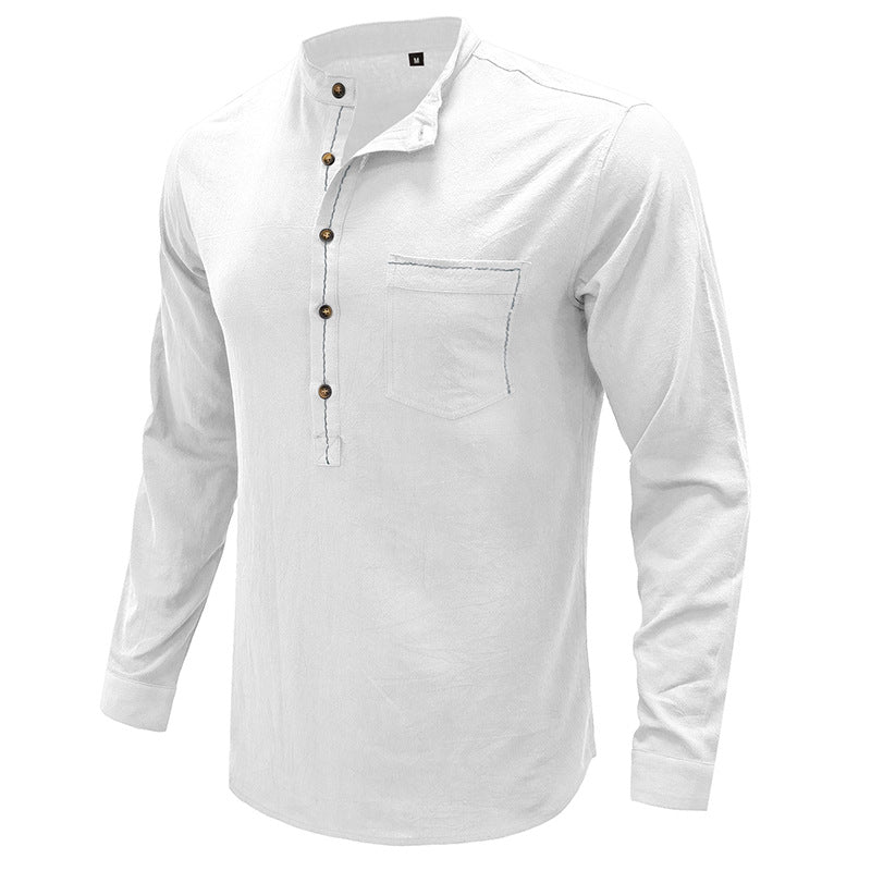 Herren Langarmshirt Mit Kragen Brusttasche Modern