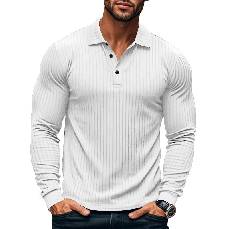 Herren Langarmshirt mit Streifen und Knopfverschluss Modern