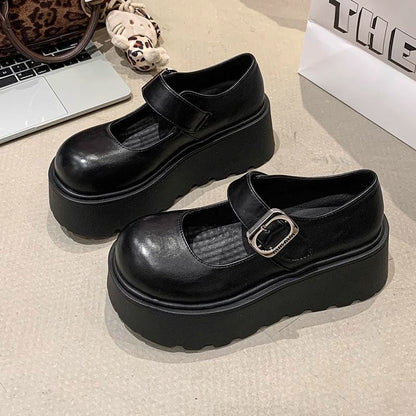 Damen Plattform Schuhe Mit Riemen Und Schnalle