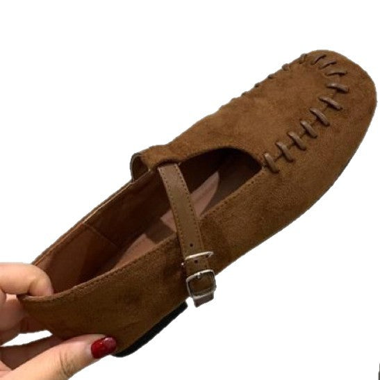 Damen Mokassins mit Stichen und verstellbarem Riemen Frauen Schuhe