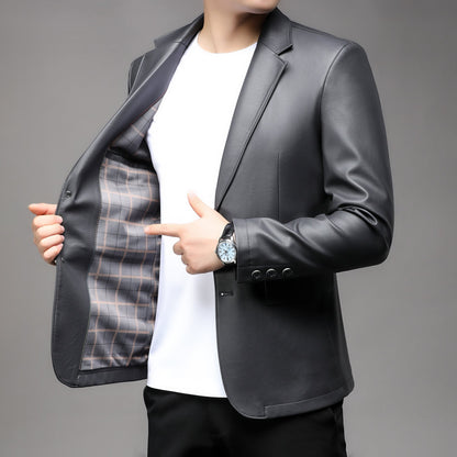Herren Blazer Kunstleder Elegant Klassisch Schwarz - BerlinGlamour
