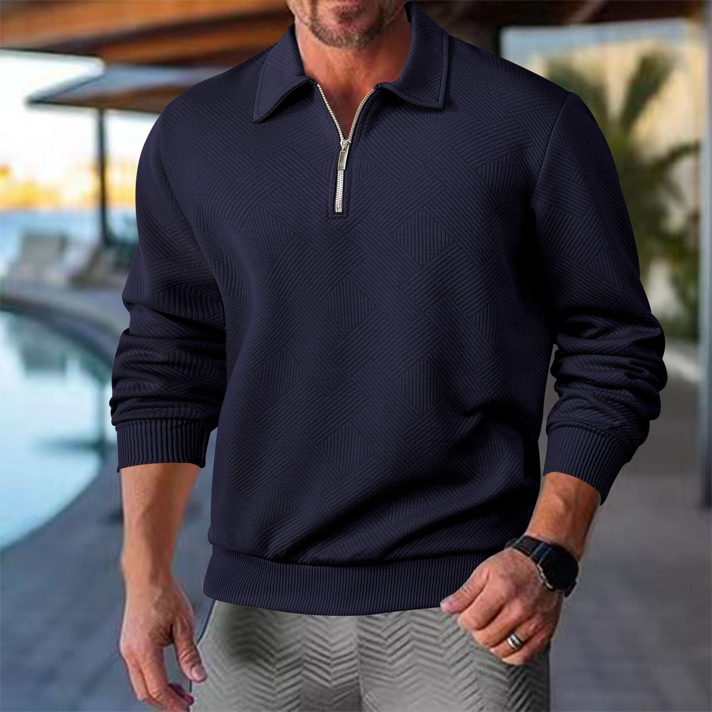 Herren Pullover Sportlich Modern Reißverschluss Struktur