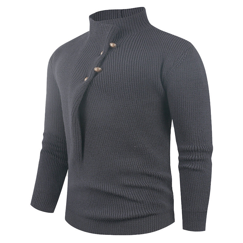 Herren Strickpullover Asymmetrisch Holzknöpfe Modern