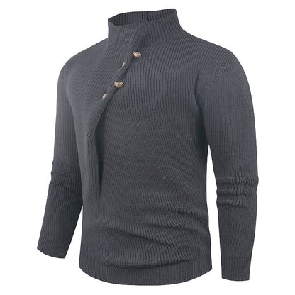 Herren Strickpullover Asymmetrisch Holzknöpfe Modern