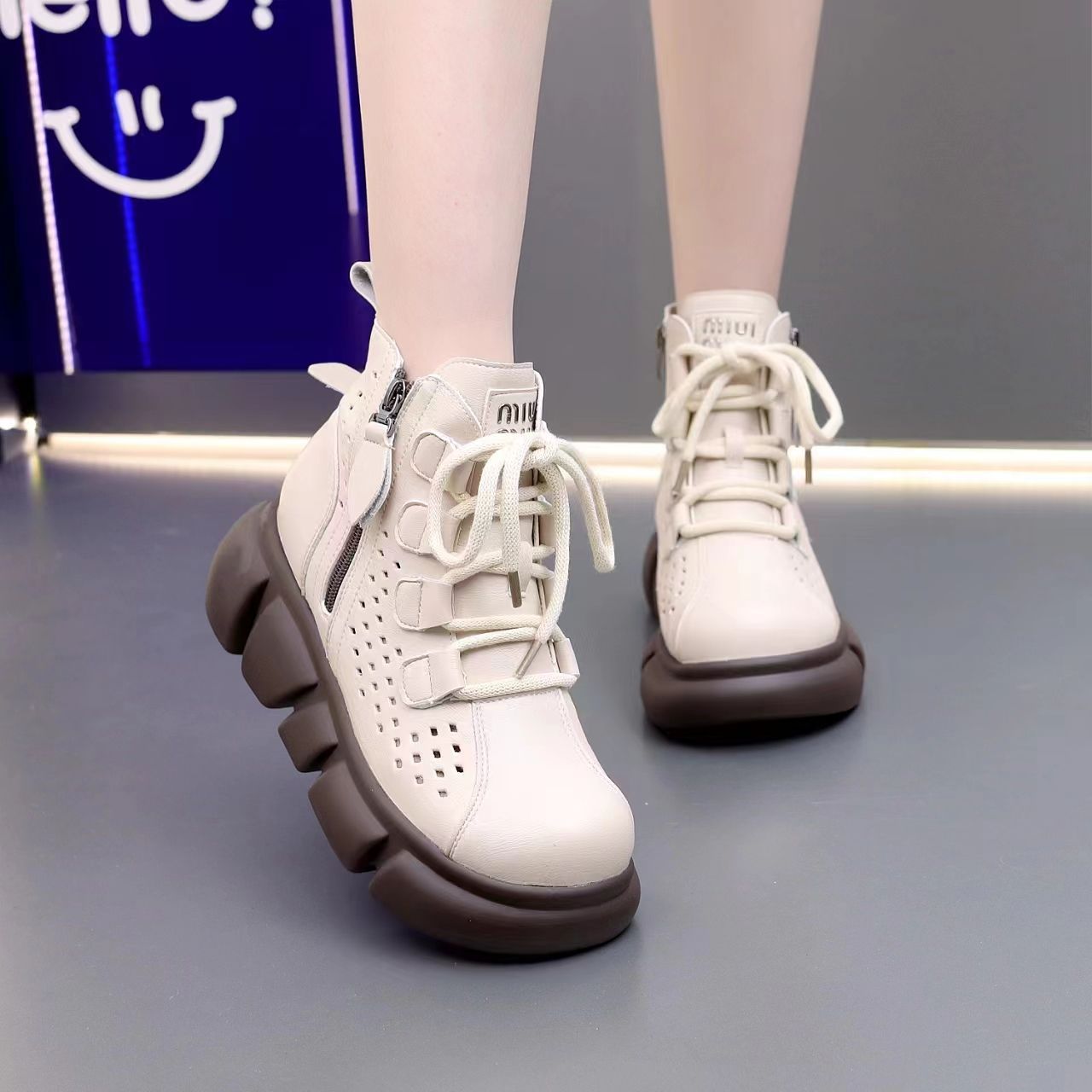 Damen Sneaker High-Top Sportlich Atmungsaktiv Mesh
