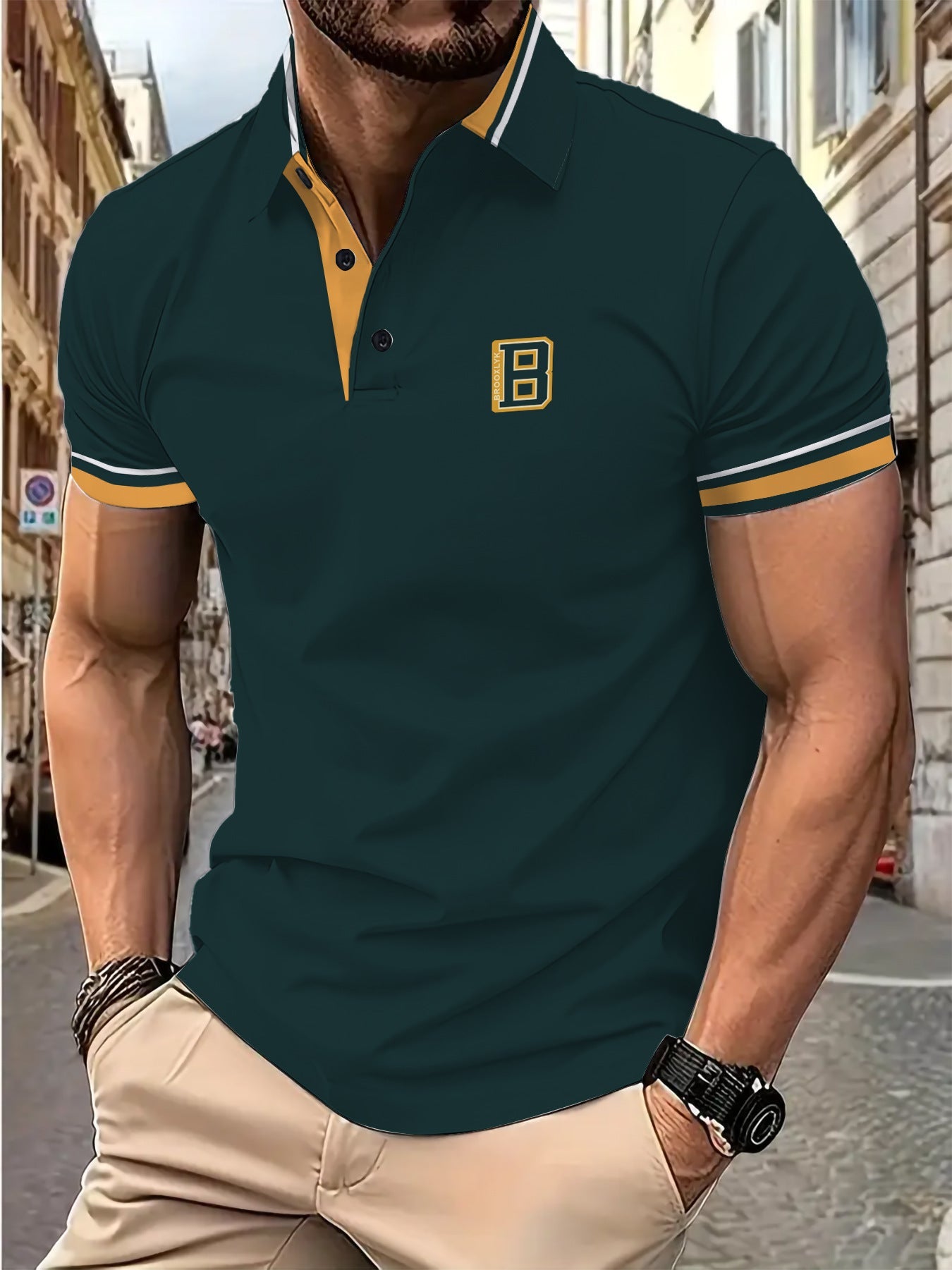 Herren Poloshirt Kurzarm Modern mit Kontraststreifen