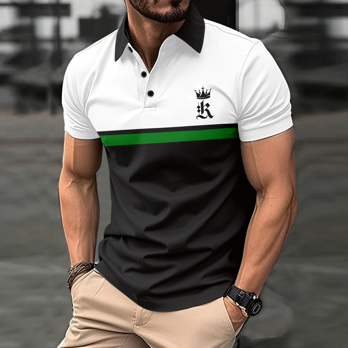 Herren T-Shirt Kurzarm Kontraststreifen Modern Sportlich