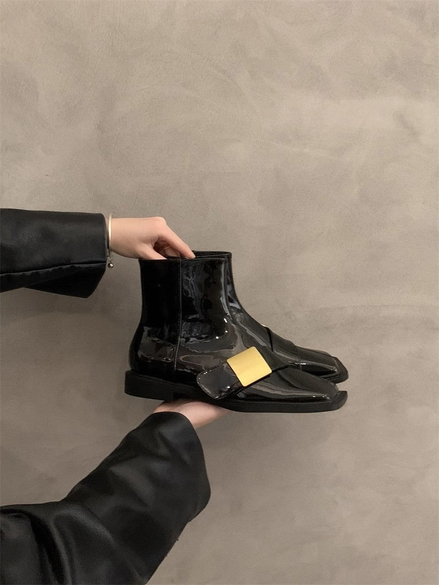 Damen Stiefeletten Elegante Schnallen Schuhe Schwarz Trend