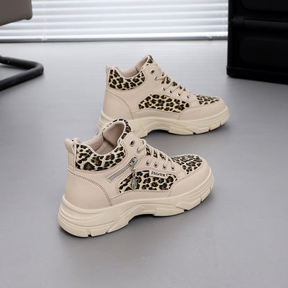 Damen Sneaker High-Top Leopardenmuster Schwarz Trend