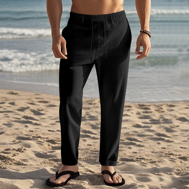 Herren Strandhose Leinen atmungsaktiv Elastischer Bund