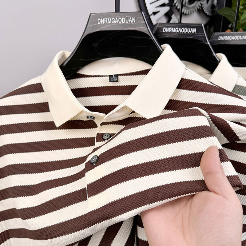 Herren Poloshirt Streifenmuster Modern mit Knöpfen