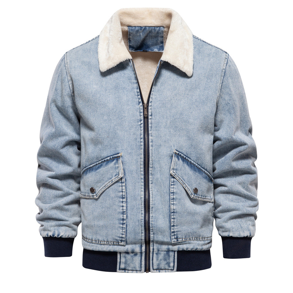 Herren Denimjacke Warm Fleece Taschen Jeansjacke