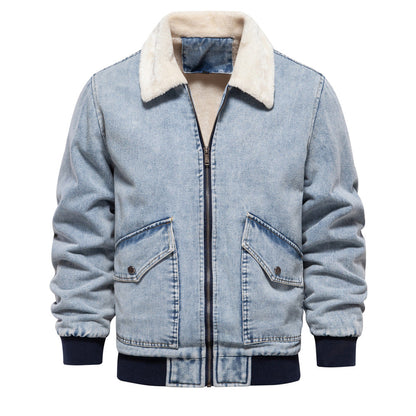Herren Denimjacke Warm Fleece Taschen Jeansjacke