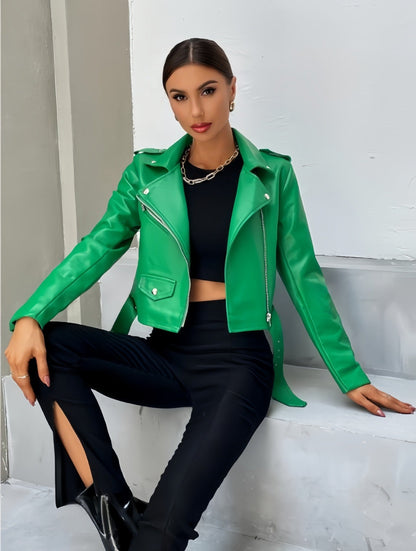 Lederjacke Damen Cropped Bikerstyle Schwarz