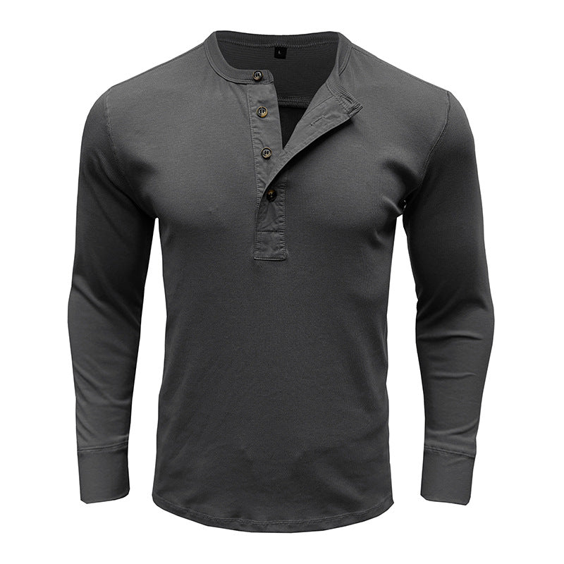 Herren T-Shirt Henley Knopfleiste Weiches Baumwoll-Shirt