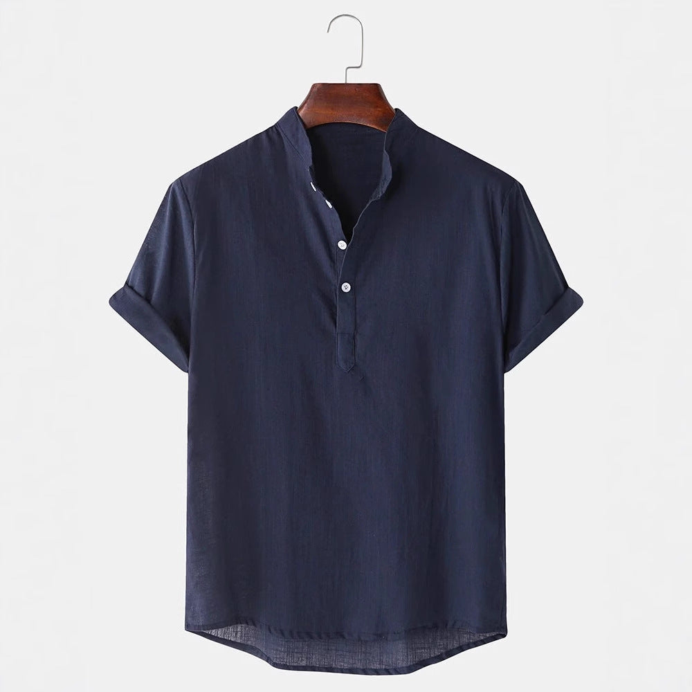Herren Hemd Kurzarm Modern Henley Ausschnitt Baumwolle
