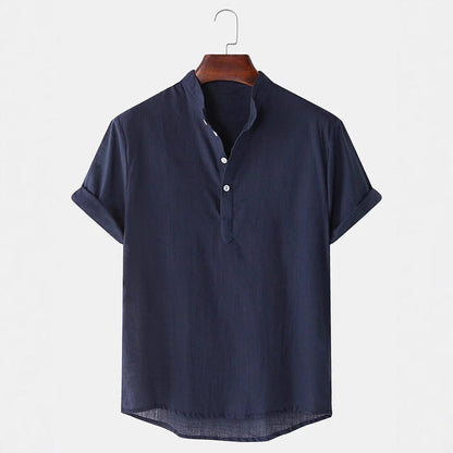 Herren Hemd Kurzarm Modern Henley Ausschnitt Baumwolle